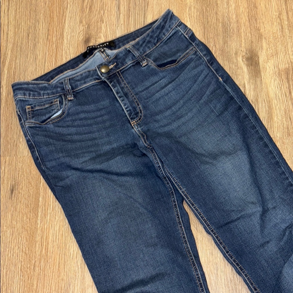 Blue Straight Leg Jeans with Subtle Fading